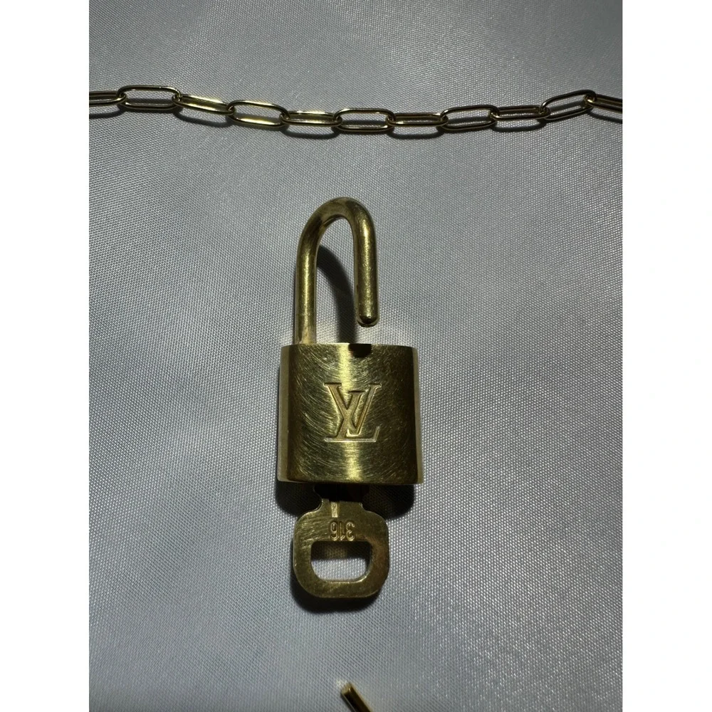 Louis Vuitton Gold Padlock and Key 316 with Paperclip Chain Necklace Set